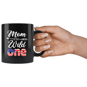 RobustCreative-American Mom of the Wild One Birthday America Flag Black 11oz Mug Gift Idea