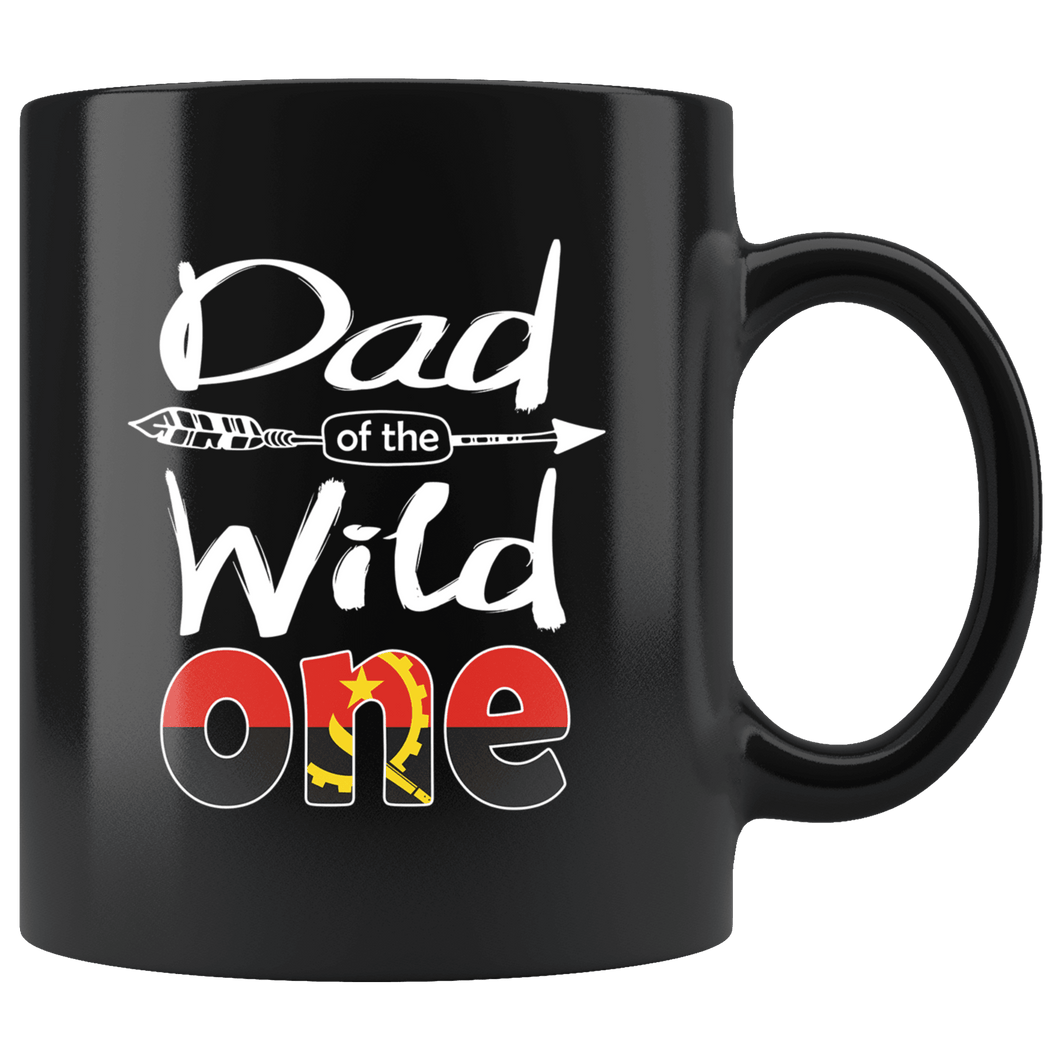 RobustCreative-Angolan Dad of the Wild One Birthday Angola Flag Black 11oz Mug Gift Idea