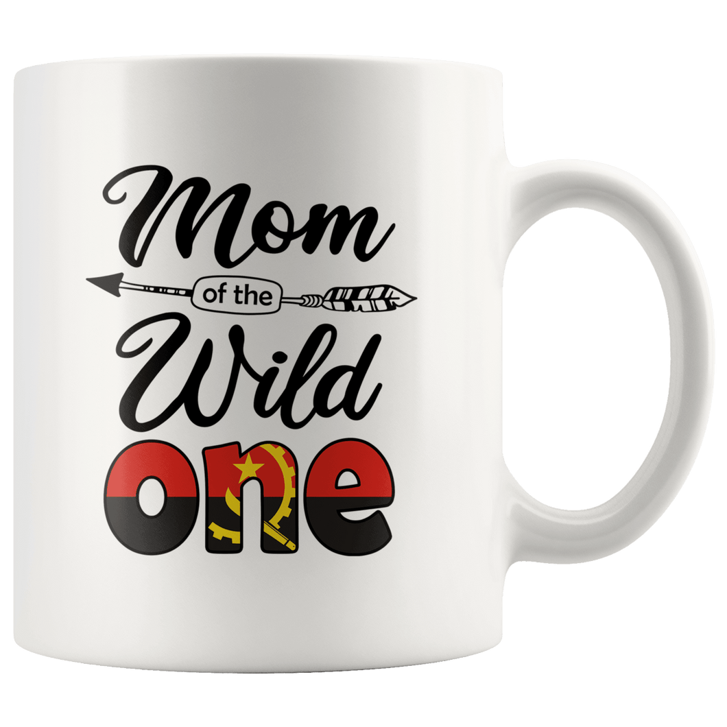 RobustCreative-Angolan Mom of the Wild One Birthday Angola Flag White 11oz Mug Gift Idea