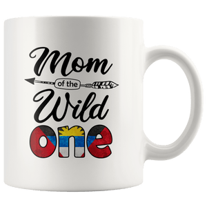 RobustCreative-Antiguan & Barbudan Mom of the Wild One Birthday Antigua & Barbuda Flag White 11oz Mug Gift Idea