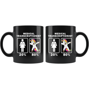 RobustCreative-Medical Transcriptionist Dabbing Unicorn 80 20 Principle Superhero Girl Womens - 11oz Black Mug Medical Personnel Gift Idea
