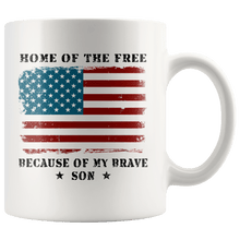 Load image into Gallery viewer, RobustCreative-Home of the Free Son USA Patriot Family Flag - Military Family 11oz White Mug Retired or Deployed support troops Gift Idea - Both Sides Printed

