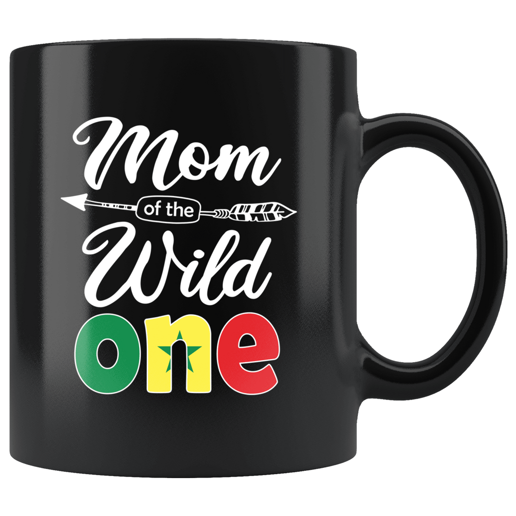 RobustCreative-Senegalese Mom of the Wild One Birthday Senegal Flag Black 11oz Mug Gift Idea