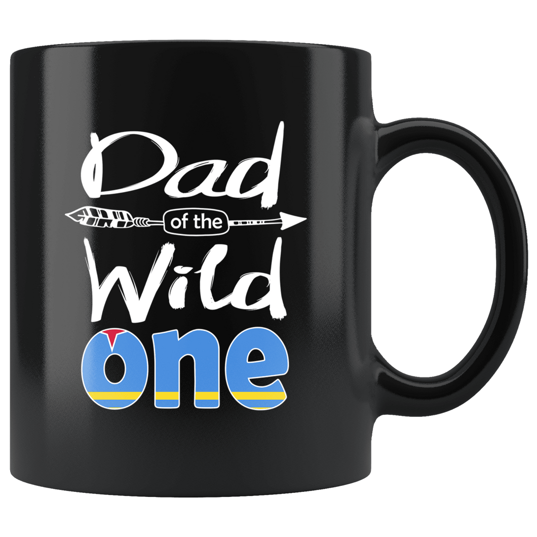 RobustCreative-Aruban Dad of the Wild One Birthday Aruba Flag Black 11oz Mug Gift Idea