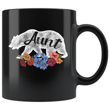 Load image into Gallery viewer, RobustCreative-Aunt Bear in Flowers Vintage Matching Family Pajama - Bear Family 11oz Funny Black Coffee Mug - Retro Family Camper Adventurer Hiker - Friends Gift - Both Sides Printed
