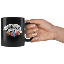 Load image into Gallery viewer, RobustCreative-Aunt Bear in Flowers Vintage Matching Family Pajama - Bear Family 11oz Funny Black Coffee Mug - Retro Family Camper Adventurer Hiker - Friends Gift - Both Sides Printed
