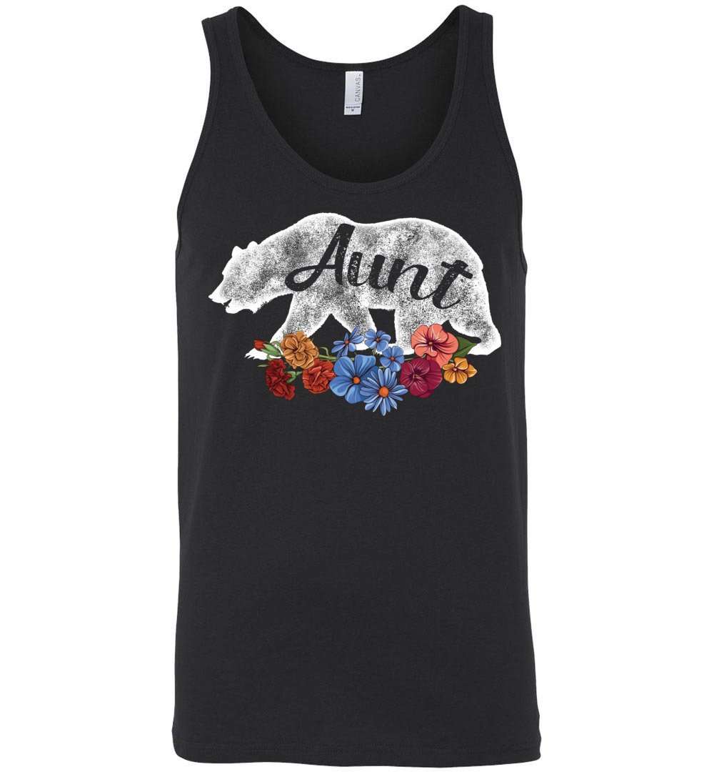 RobustCreative-Aunt Bear in Flowers Vintage Tank Top Matching Family Pajama Retro Family Black