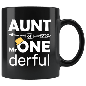 RobustCreative-Aunt of Mr Onederful  1st Birthday Baby Boy Outfit Black 11oz Mug Gift Idea