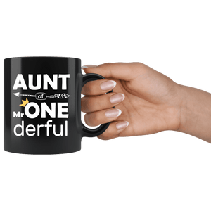 RobustCreative-Aunt of Mr Onederful  1st Birthday Baby Boy Outfit Black 11oz Mug Gift Idea