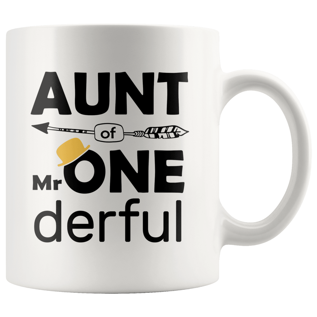 RobustCreative-Aunt of Mr Onederful  1st Birthday Baby Boy Outfit White 11oz Mug Gift Idea