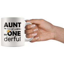 Load image into Gallery viewer, RobustCreative-Aunt of Mr Onederful  1st Birthday Baby Boy Outfit White 11oz Mug Gift Idea
