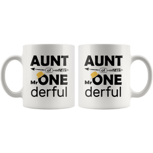 RobustCreative-Aunt of Mr Onederful  1st Birthday Baby Boy Outfit White 11oz Mug Gift Idea