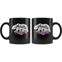 Load image into Gallery viewer, RobustCreative-Auntie Bear in Flowers Vintage Matching Family Pajama - Bear Family 11oz Funny Black Coffee Mug - Retro Family Camper Adventurer Hiker - Friends Gift - Both Sides Printed
