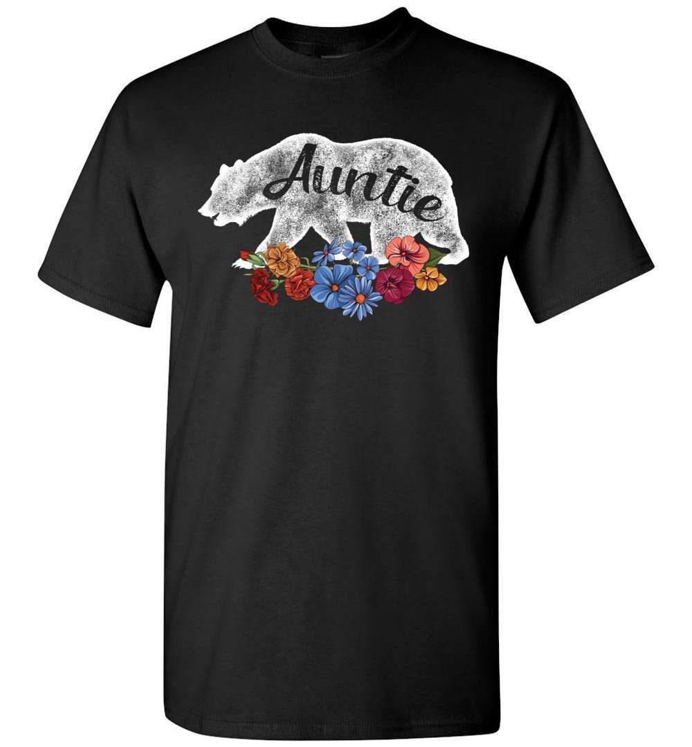RobustCreative-Auntie Bear in Flowers Vintage T-shirt Matching Family Pajama Retro Family Black