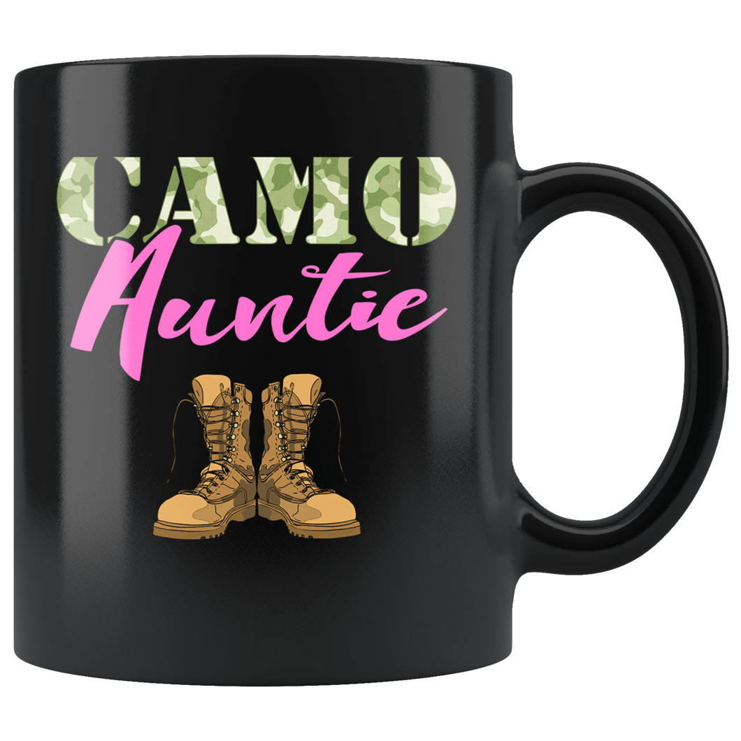 RobustCreative-Auntie Military Boots Camo Hard Charger Camouflage - Military Family 11oz Black Mug Deployed Duty Forces support troops CONUS Gift Idea - Both Sides Printed