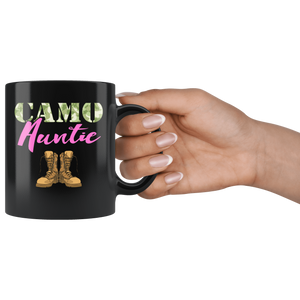 RobustCreative-Auntie Military Boots Camo Hard Charger Camouflage - Military Family 11oz Black Mug Deployed Duty Forces support troops CONUS Gift Idea - Both Sides Printed