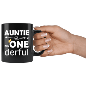 RobustCreative-Auntie of Mr Onederful  1st Birthday Baby Boy Outfit Black 11oz Mug Gift Idea