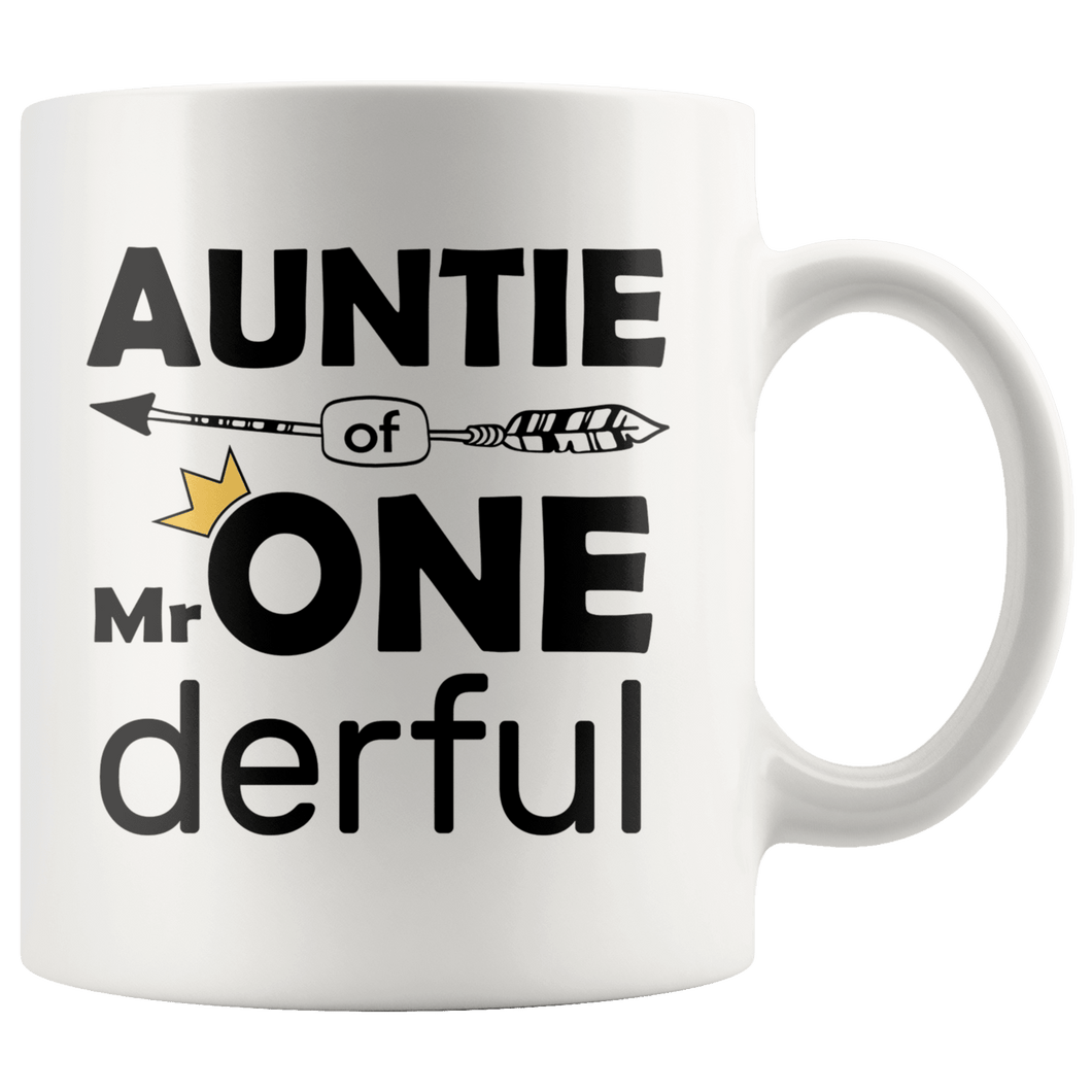 RobustCreative-Auntie of Mr Onederful  1st Birthday Baby Boy Outfit White 11oz Mug Gift Idea
