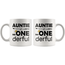 Load image into Gallery viewer, RobustCreative-Auntie of Mr Onederful  1st Birthday Baby Boy Outfit White 11oz Mug Gift Idea
