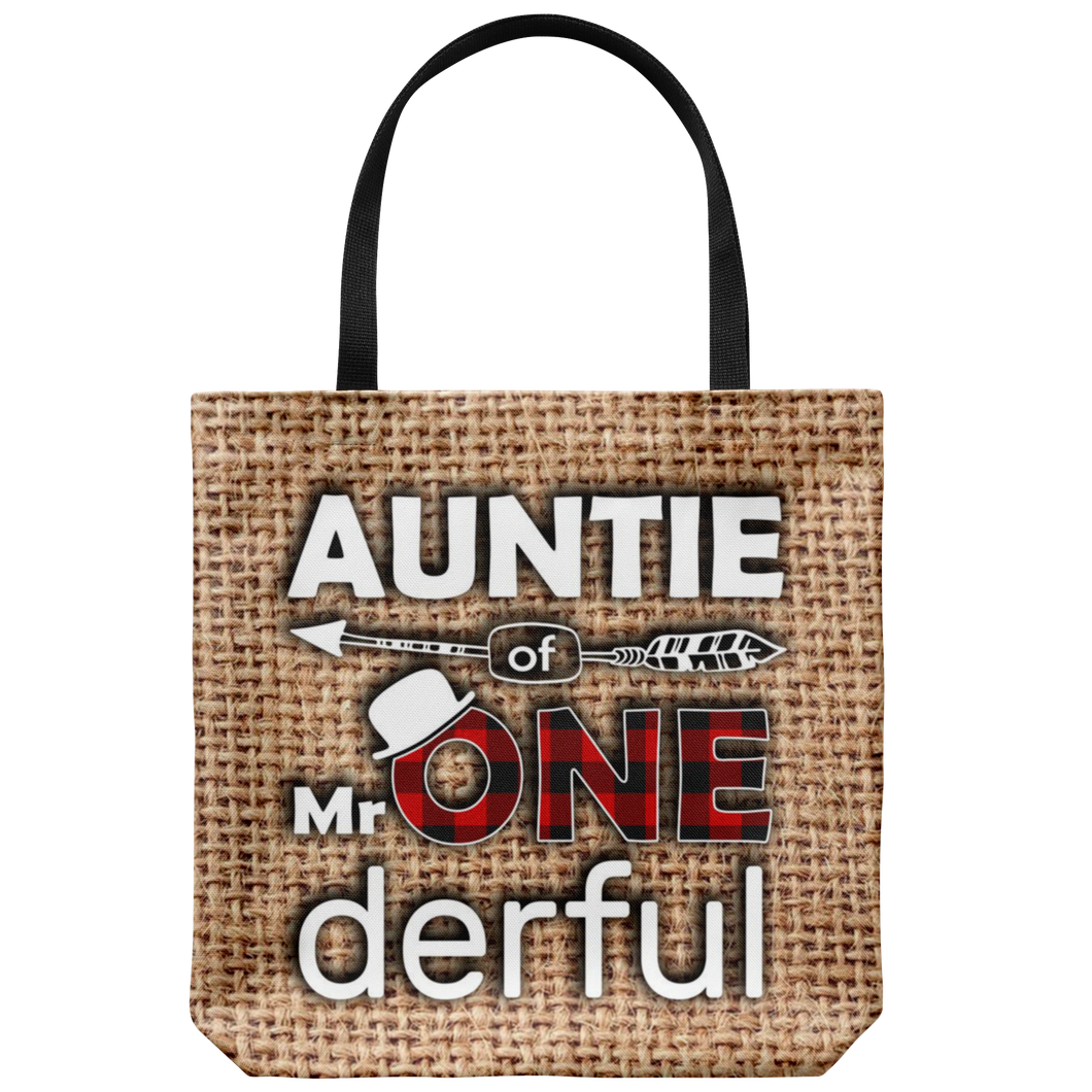 RobustCreative-Auntie of Mr Onederful  1st Birthday Boy Buffalo Plaid Tote Bag Gift Idea