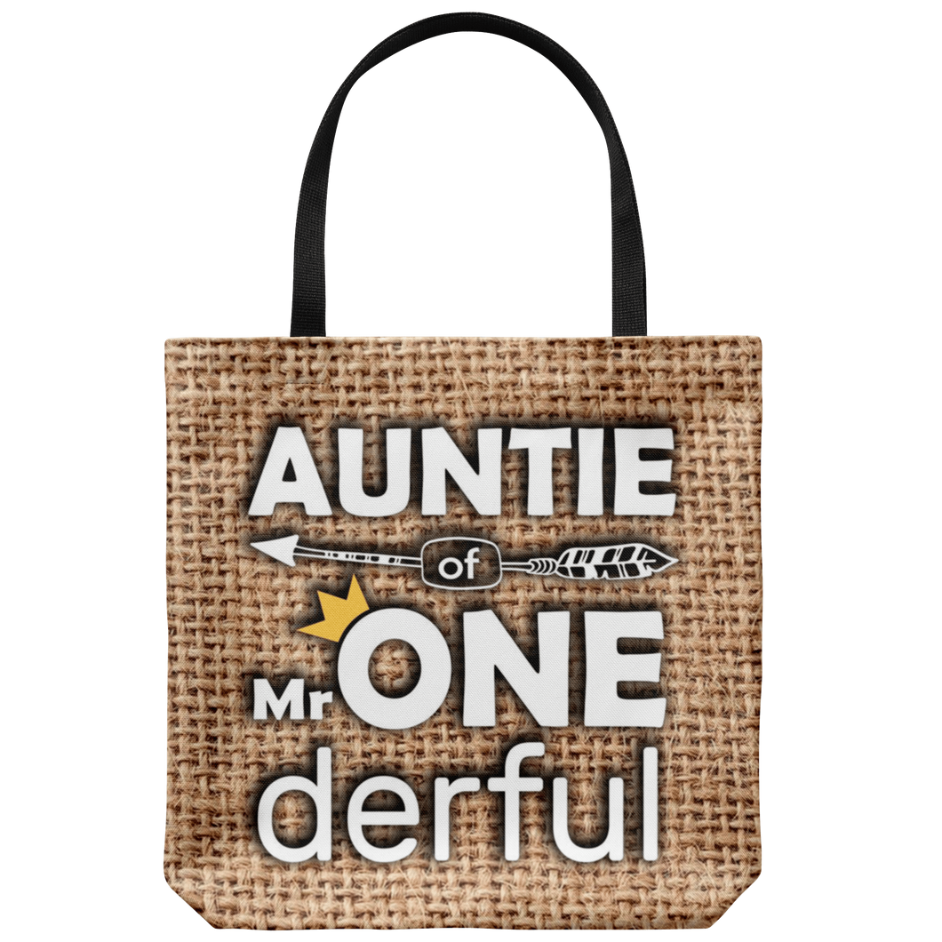 RobustCreative-Auntie of Mr Onederful  1st Birthday Boy Im One Outfit Tote Bag Gift Idea