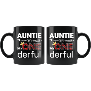 RobustCreative-Auntie of Mr Onederful  1st Birthday Buffalo Plaid Black 11oz Mug Gift Idea