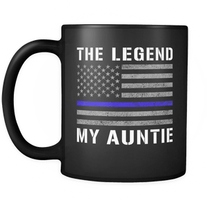 RobustCreative-Auntie The Legend American Flag patriotic Trooper Cop Thin Blue Line Law Enforcement Officer 11oz Black Coffee Mug ~ Both Sides Printed