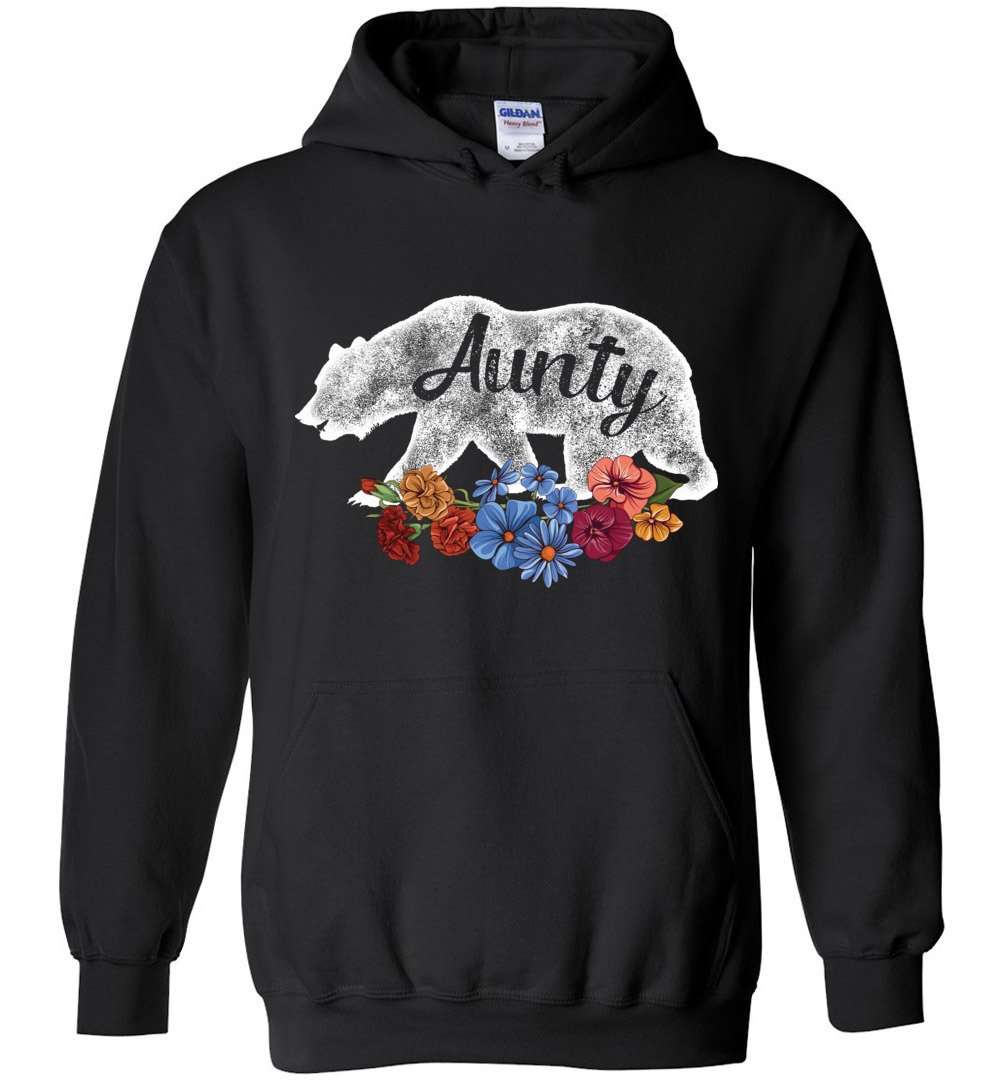 RobustCreative-Aunty Bear in Flowers Vintage Hoodie Matching Family Pajama Retro Family Black