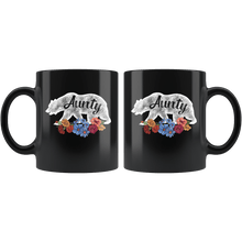 Load image into Gallery viewer, RobustCreative-Aunty Bear in Flowers Vintage Matching Family Pajama - Bear Family 11oz Funny Black Coffee Mug - Retro Family Camper Adventurer Hiker - Friends Gift - Both Sides Printed
