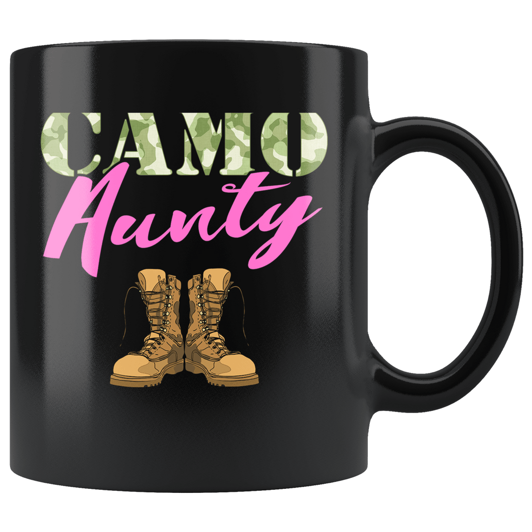 RobustCreative-Aunty Military Boots Camo Hard Charger Camouflage - Military Family 11oz Black Mug Deployed Duty Forces support troops CONUS Gift Idea - Both Sides Printed