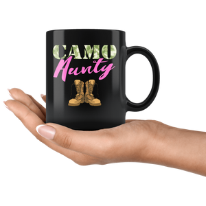 RobustCreative-Aunty Military Boots Camo Hard Charger Camouflage - Military Family 11oz Black Mug Deployed Duty Forces support troops CONUS Gift Idea - Both Sides Printed