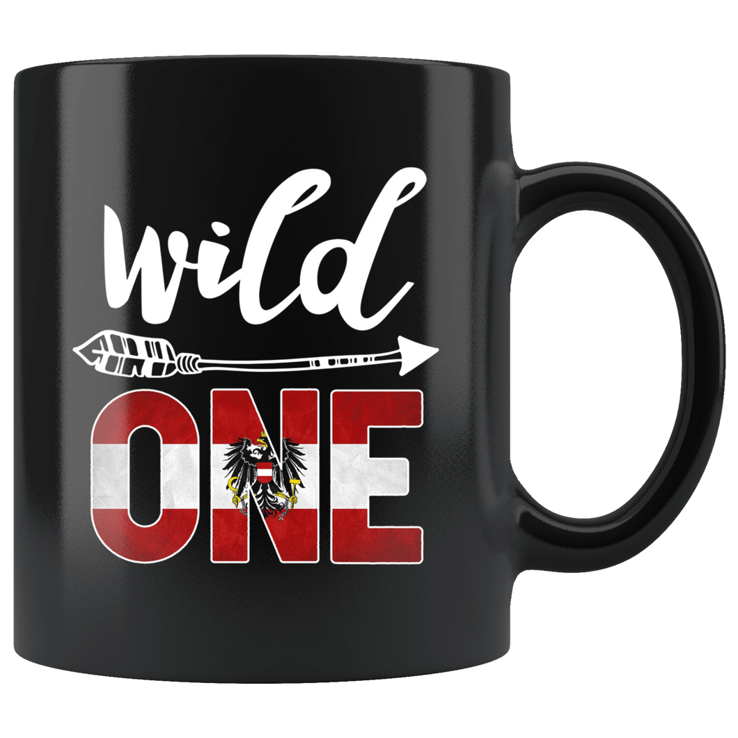 RobustCreative-Austria Wild One Birthday Outfit 1 Austrian Flag Black 11oz Mug Gift Idea