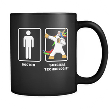 Load image into Gallery viewer, RobustCreative-Surgical Technologist VS Doctor Dabbing Unicorn - Legendary Healthcare 11oz Funny Black Coffee Mug - Medical Graduation Degree - Friends Gift - Both Sides Printed
