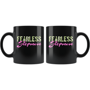 RobustCreative-Fearless Stepmom Camo Hard Charger Veterans Day - Military Family 11oz Black Mug Retired or Deployed support troops Gift Idea - Both Sides Printed
