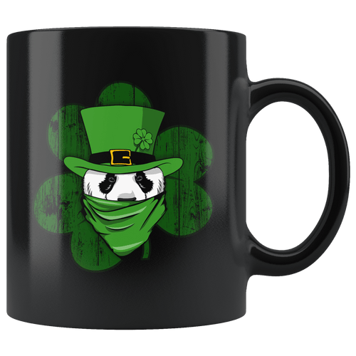 RobustCreative-Panda  St Patricks Day Irish Bandana Vintage Shamrock Black 11oz Mug Gift Idea