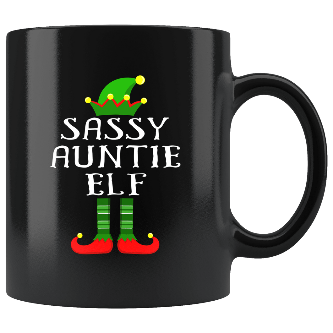 RobustCreative-Im The Sassy Auntie Elf Family Matching Outfits PJ - 11oz Black Mug Christmas group green pjs costume Gift Idea