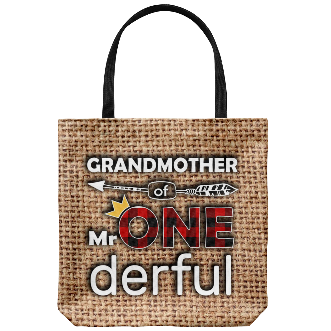 RobustCreative-Grandmother of Mr Onederful Crown 1st Birthday Boy Buffalo Plaid Tote Bag Gift Idea