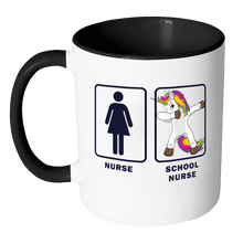 Load image into Gallery viewer, RobustCreative-School Nurse Dabbing Unicorn - Teacher Appreciation 11oz Funny Black &amp; White Coffee Mug - Funny Dab Teaching Students First Last Day - Friends Gift - Both Sides Printed
