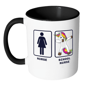 RobustCreative-School Nurse Dabbing Unicorn - Teacher Appreciation 11oz Funny Black & White Coffee Mug - Funny Dab Teaching Students First Last Day - Friends Gift - Both Sides Printed