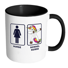 Load image into Gallery viewer, RobustCreative-School Nurse Dabbing Unicorn - Teacher Appreciation 11oz Funny Black &amp; White Coffee Mug - Funny Dab Teaching Students First Last Day - Friends Gift - Both Sides Printed
