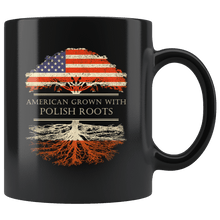 Load image into Gallery viewer, RobustCreative-Polish Roots American Grown Fathers Day Gift - Polish Pride 11oz Funny Black Coffee Mug - Real Poland Hero Flag Papa National Heritage - Friends Gift - Both Sides Printed
