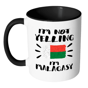 RobustCreative-I'm Not Yelling I'm Malagasy Flag - Madagascar Pride 11oz Funny Black & White Coffee Mug - Coworker Humor That's How We Talk - Women Men Friends Gift - Both Sides Printed (Distressed)
