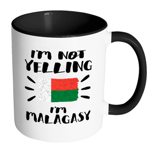 RobustCreative-I'm Not Yelling I'm Malagasy Flag - Madagascar Pride 11oz Funny Black & White Coffee Mug - Coworker Humor That's How We Talk - Women Men Friends Gift - Both Sides Printed (Distressed)