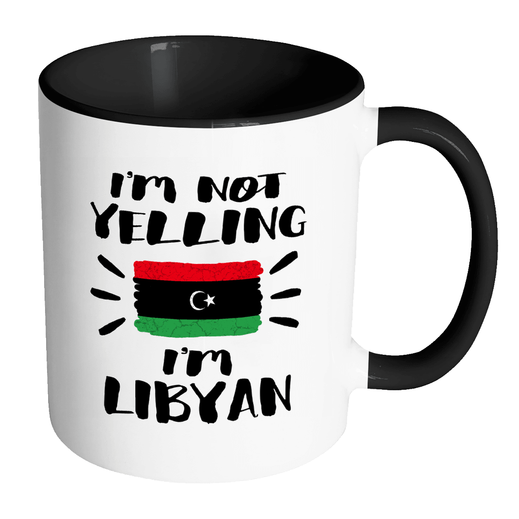 RobustCreative-I'm Not Yelling I'm Libyan Flag - Libya Pride 11oz Funny Black & White Coffee Mug - Coworker Humor That's How We Talk - Women Men Friends Gift - Both Sides Printed (Distressed)