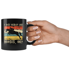 Load image into Gallery viewer, RobustCreative-Horse Girl I Just Really Like Riding Jump Vintage Retro - Horse 11oz Funny Black Coffee Mug - Racing Lover Horseback Equestrian_Friesian - Friends Gift - Both Sides Printed
