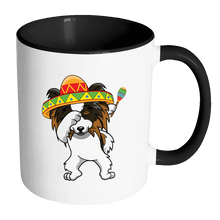 Load image into Gallery viewer, RobustCreative-Dabbing Papillon Dog in Sombrero - Cinco De Mayo Mexican Fiesta - Dab Dance Mexico Party - 11oz Black &amp; White Funny Coffee Mug Women Men Friends Gift ~ Both Sides Printed
