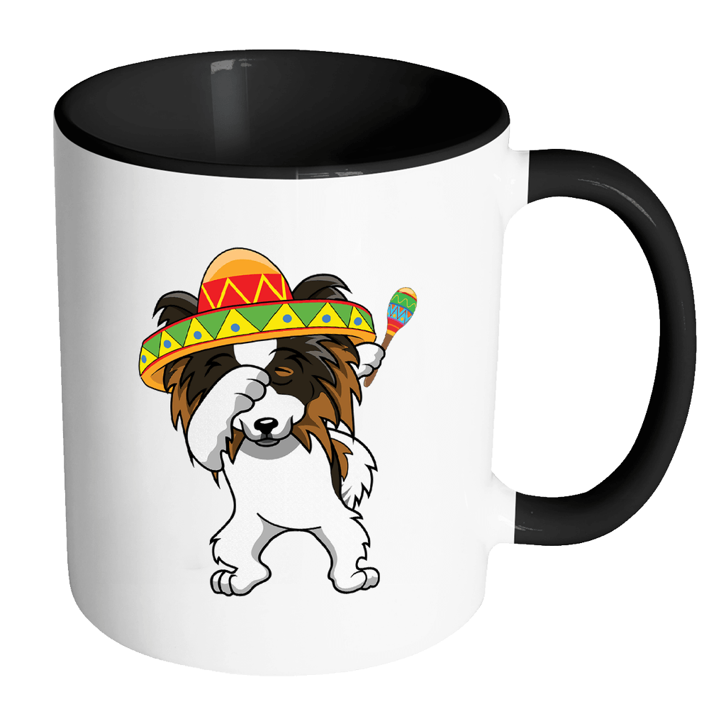 RobustCreative-Dabbing Papillon Dog in Sombrero - Cinco De Mayo Mexican Fiesta - Dab Dance Mexico Party - 11oz Black & White Funny Coffee Mug Women Men Friends Gift ~ Both Sides Printed