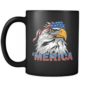 RobustCreative-Merica Eagle Mullet - Merica 11oz Funny Black Coffee Mug - American Flag 4th of July Independence Day - Women Men Friends Gift - Both Sides Printed (Distressed)