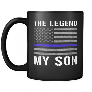 RobustCreative-Son The Legend American Flag patriotic Trooper Cop Thin Blue Line Law Enforcement Officer 11oz Black Coffee Mug ~ Both Sides Printed