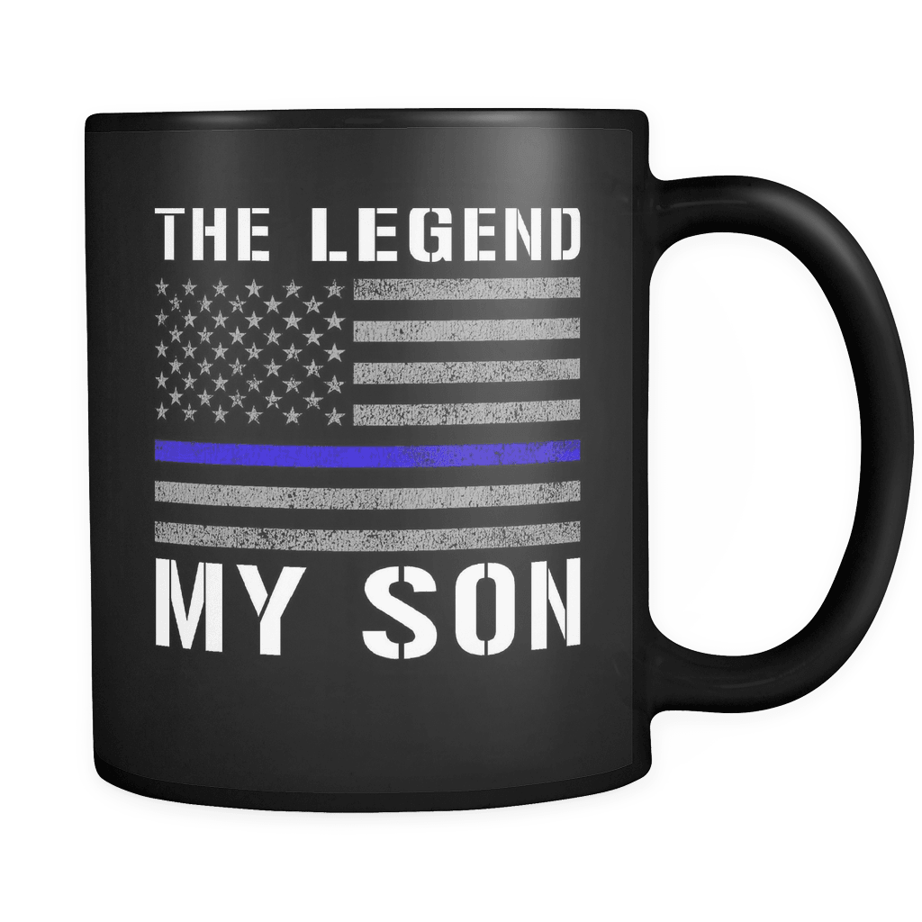 RobustCreative-Son The Legend American Flag patriotic Trooper Cop Thin Blue Line Law Enforcement Officer 11oz Black Coffee Mug ~ Both Sides Printed